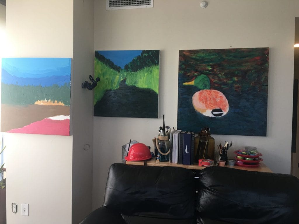 Pinetop Arizona scenes in expressionist art work in progress by Donald Ryker