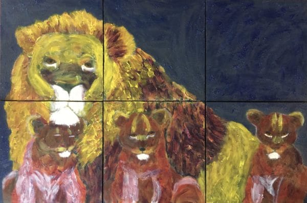 Majestic lion family artwork